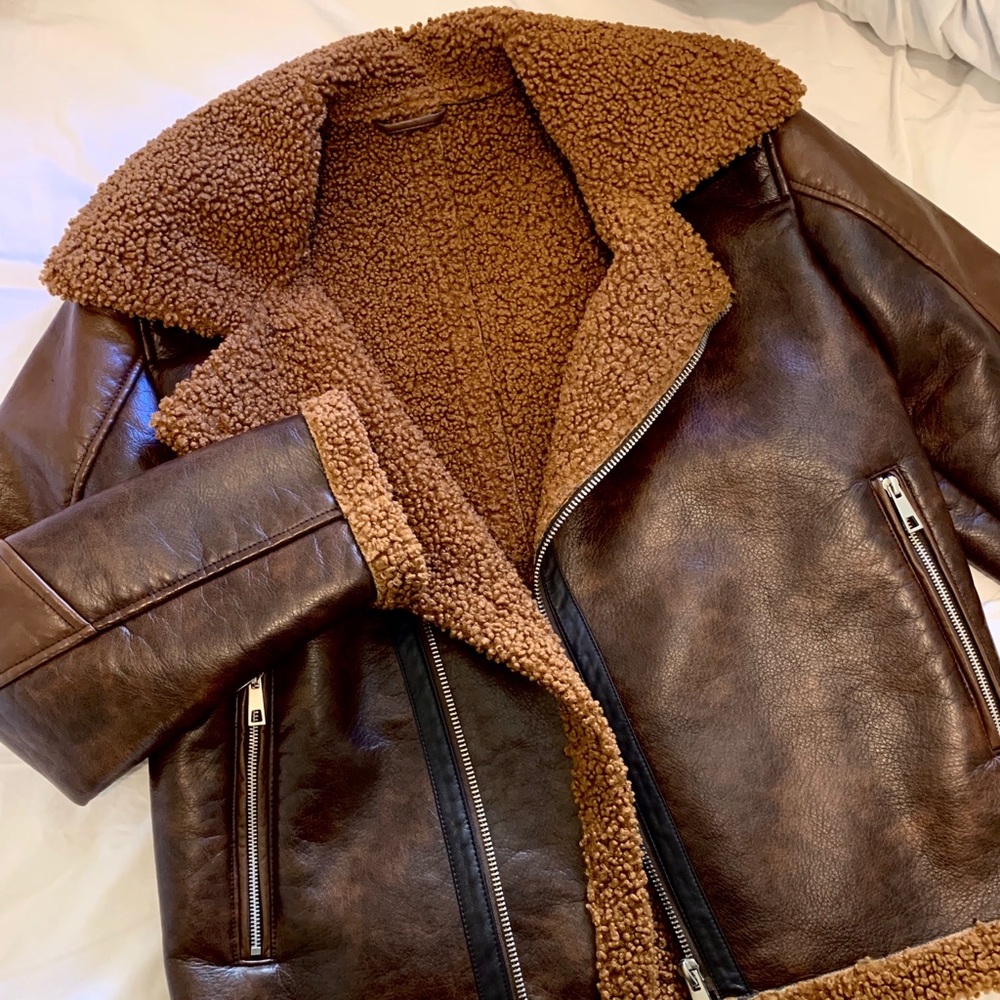 Faux brown sherpa/leather jacket